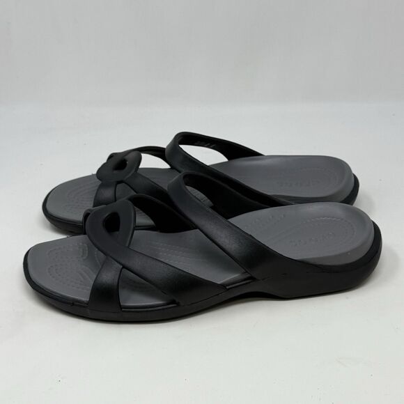 Crocs Meleen Twist Slide Sandals Womens 11 Black Open Toe Casual Comfort - Picture 3 of 15